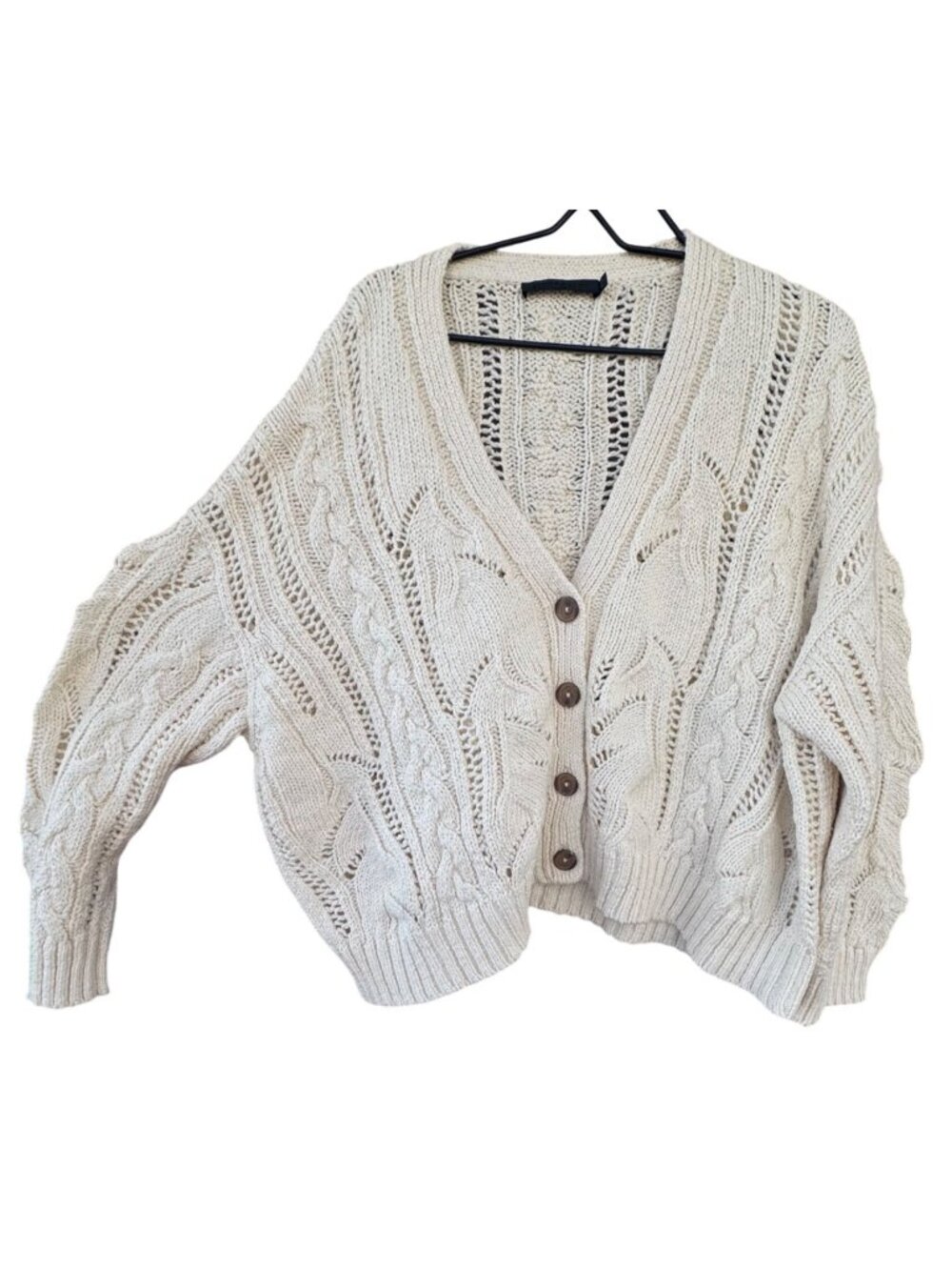 Jenni Kayne Cable Knit Cardigan Sweater Womens XXL Cream Cotton Button Up VNeck
